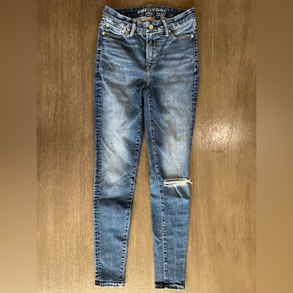 AEO High Rise Jeggings Dark Blue Wash Skinny Denim Jeans 2